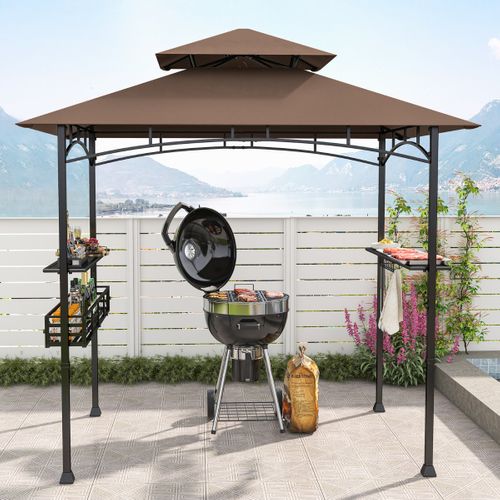 Tonnelle De Barbecue 242x153cm Avec 2 Etagères Latérales Abri Barbecue Cadre En Métal
