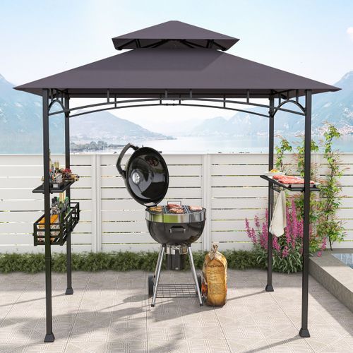 Tonnelle De Barbecue 242x153cm Avec 2 Etagères Latérales Abri Barbecue Cadre En Métal