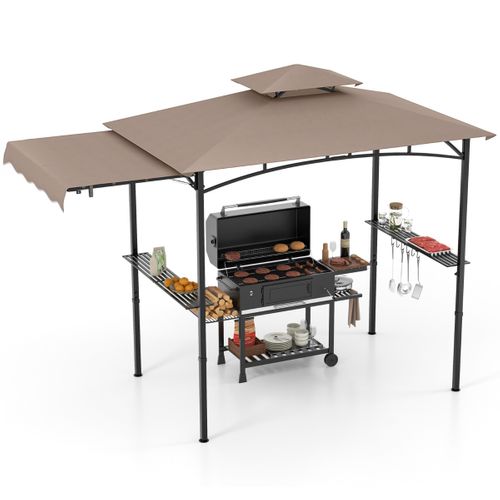 Tonnelle De Barbecue 318 X 153 Cm Avec Auvent Latéral Abri Barbecue Cadre En Métal