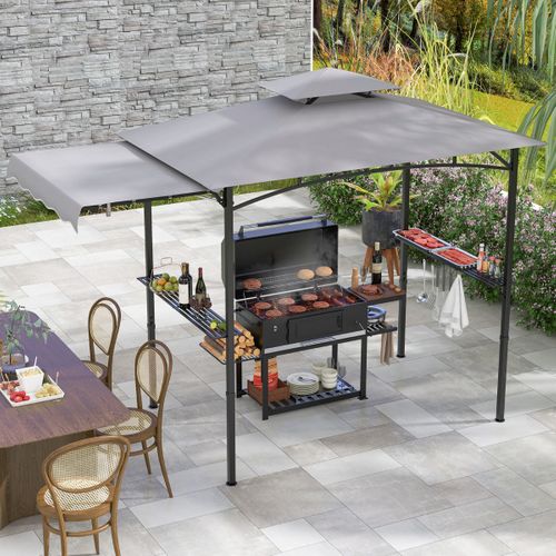 Tonnelle De Barbecue 318 X 153 Cm Avec Auvent Latéral Abri Barbecue Cadre En Métal