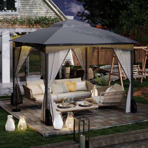 Tonnelle De Jardin 300x300 Cm Avec Parois En Filet Tente De Reception Avec Double Toit