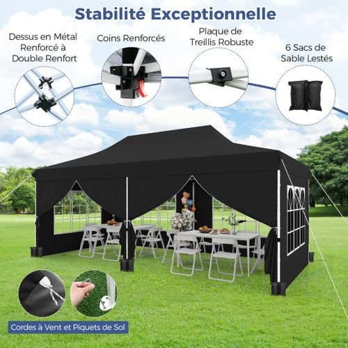 Tonnelle De Jardin 3x6m 6 Parois Amovibles Tente De Reception Escamotable Protection Solaire Noir