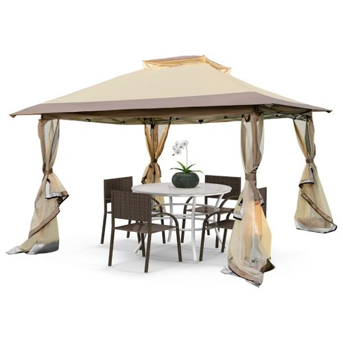 Tonnelle De Jardin Instantanée Double Toit 360x360cm Tente Réception Avec Sac De Transport Café