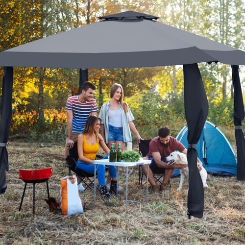 Tonnelle De Jardin Pliante 395x395cm Tente De Reception Imperméable Tissu Hauteurs Réglables Gris