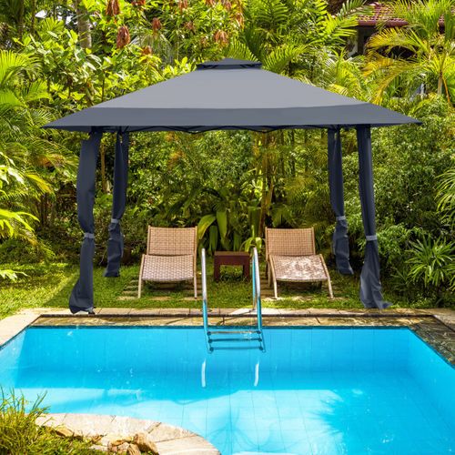 Tonnelle De Jardin Pliante 395x395cm Tente De Reception Imperméable Tissu Hauteurs Réglables Gris