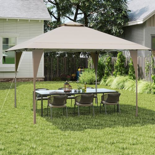 Tonnelle De Jardin Toit Aéré 3,95x3,95m Tente Réception Instantané Avec 8 Trous De Drainage Kaki