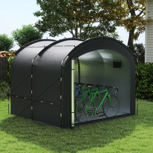 Abri De Rangement Pour Vélos Tissu Argenté Imperméable Portes Zippées Doubles Sac De Transport Noir