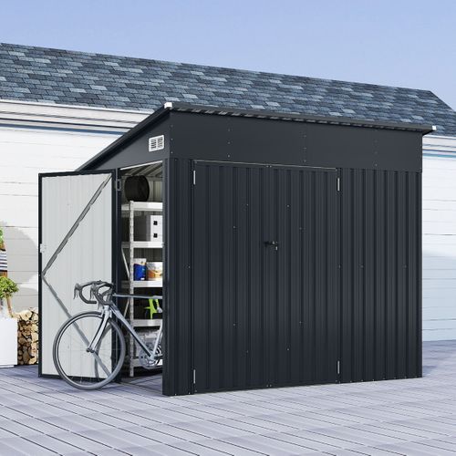 Abri De Stockage à 3 Portes Avec Toit En Pente Acier Galvanisé Pour Outils Gris Foncé 235x174cm