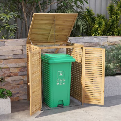 Abri à Poubelle Bois 120l Abri Pour Outils D'extérieur Avec Doubles Portes Loquet Naturel