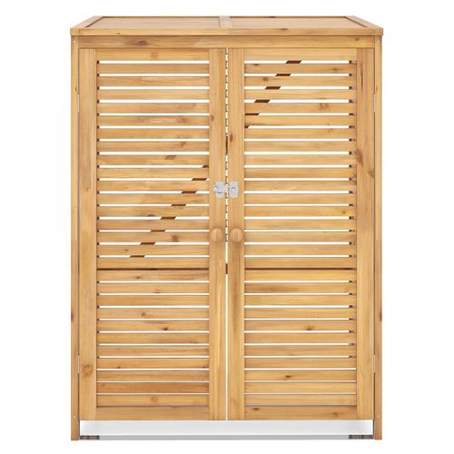 Abri à Poubelle Bois 120l Abri Pour Outils D'extérieur Avec Doubles Portes Loquet Naturel