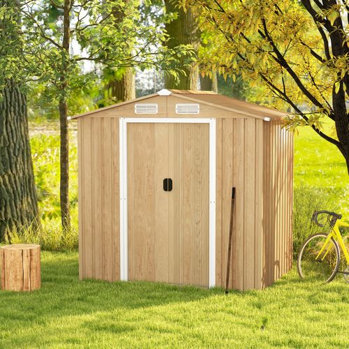 Abri De Jardin 2.3㎡ Acier Galvanisé Anti-uv 196x142x186cm Cabane De Jardin Avec Porte Naturel