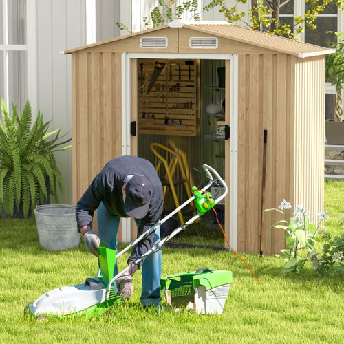 Abri De Jardin 2.3㎡ Acier Galvanisé Anti-uv 196x142x186cm Cabane De Jardin Avec Porte Naturel