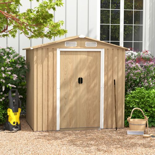 Abri De Jardin 2.3㎡ Acier Galvanisé Anti-uv 196x142x186cm Cabane De Jardin Avec Porte Naturel