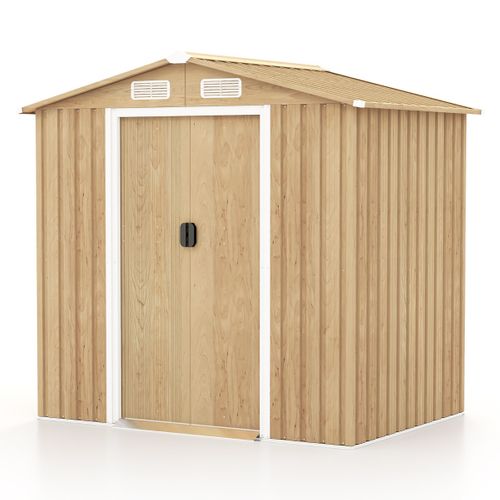 Abri De Jardin 2.3㎡ Acier Galvanisé Anti-uv 196x142x186cm Cabane De Jardin Avec Porte Naturel