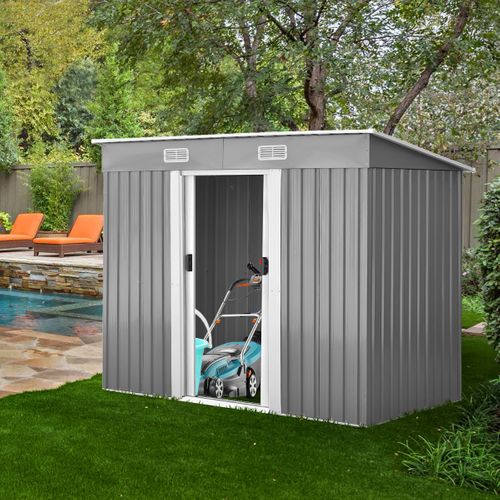 Abri De Jardin Cabane à Outils Acier Galvanisé Avec 2 Portes 238x131x181cm Gris+blanc