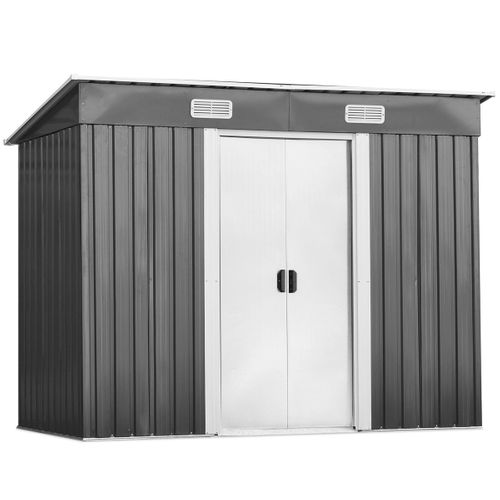 Abri De Jardin Cabane à Outils Acier Galvanisé Avec 2 Portes 238x131x181cm Gris+blanc
