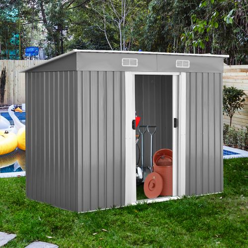 Abri De Jardin Cabane à Outils Acier Galvanisé Avec 2 Portes 238x131x181cm Gris+blanc