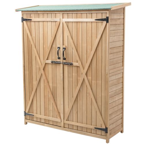 Abri De Jardin Bois Cabane De Jardin 2 Portes Avec Loquet Toit Incliné 140x50x162cm Naturel