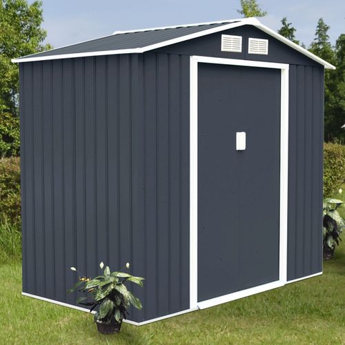 Abri De Jardin Métal Cabane à Outils Tôle Galvanisée 2 Portes 2 Fenêtres 213x127x185cm Gris