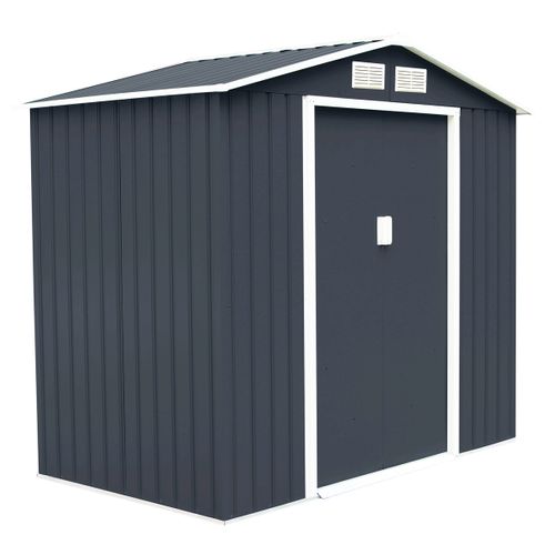 Abri De Jardin Métal Cabane à Outils Tôle Galvanisée 2 Portes 2 Fenêtres 213x127x185cm Gris