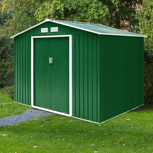 Abri De Jardin Métal Cabane De Rangement à Outils Porte Coulissante 213x127x185cm Vertetblanc