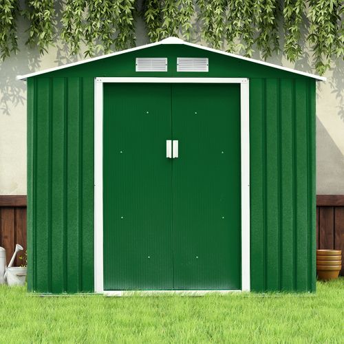 Abri De Jardin Métal Cabane De Rangement à Outils Porte Coulissante 213x127x185cm Vertetblanc