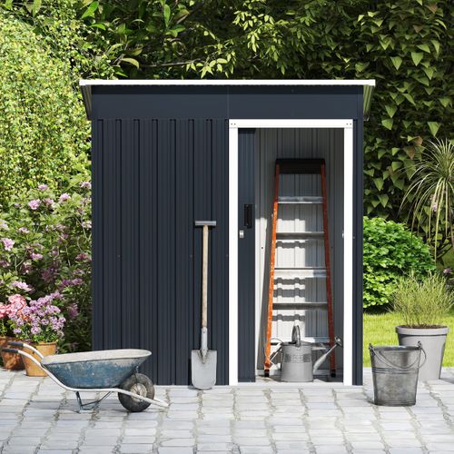 Abri De Jardin Métal 163x86cm Résistant Aux Intempéries Porte Coulissante Verrouillable Gris