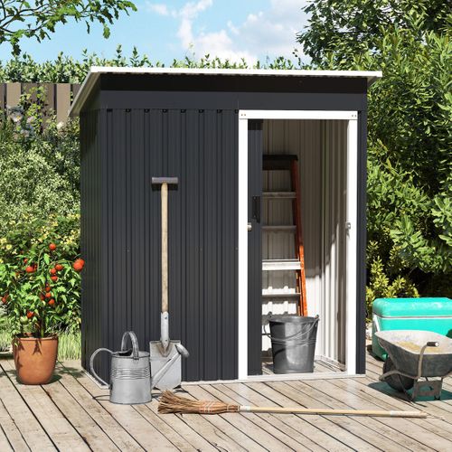 Abri De Jardin Métal 163x86cm Résistant Aux Intempéries Porte Coulissante Verrouillable Gris