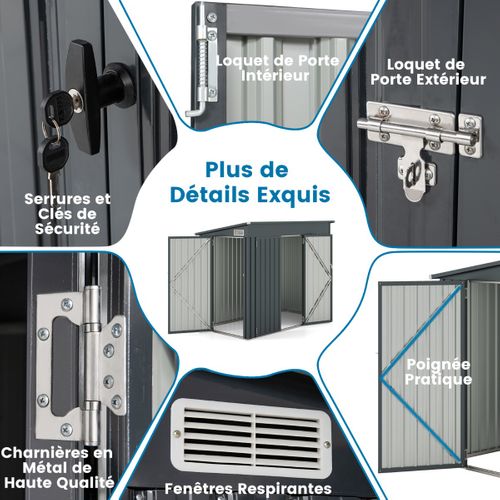Abri De Jardin Abri à Outils Extérieur Avec 2 Portes Métal Galvanisé 235x117x185cm Gris Foncé
