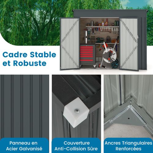Abri De Jardin Abri à Outils Extérieur Avec 2 Portes Métal Galvanisé 235x117x185cm Gris Foncé