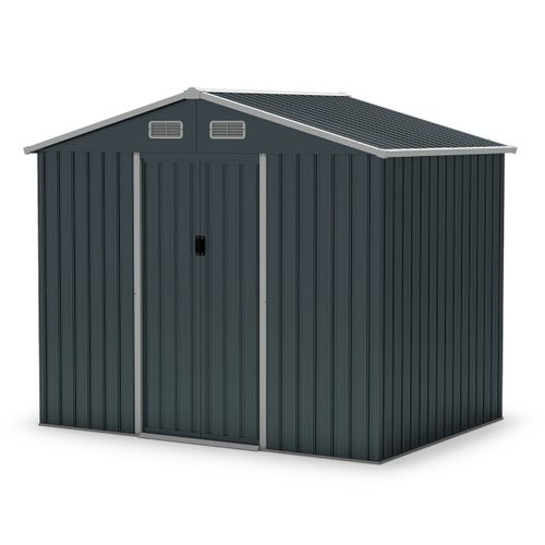 Abri De Jardin Abri à Outils Utilitaire Avec Toit Incliné Portes Coulissantes 226x162x196cm Gris