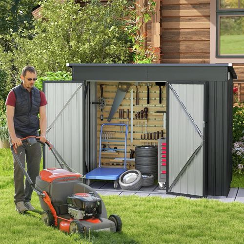 Abri De Jardin Métal 235x117x185cm Avec 2 Portes Loquets Fenêtres Résistant Aux Intempéries Gris