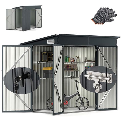 Abri De Jardin Métal 235x117x185cm Avec 2 Portes Loquets Fenêtres Résistant Aux Intempéries Gris