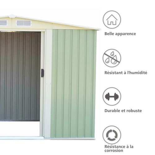 Abri De Jardin Avec Porte Coulissante Toit Galvanisé Abri De Stockage Vert 205x257x 175,5cm