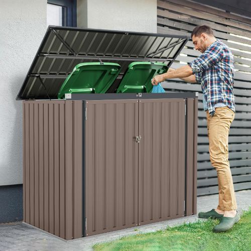 Abri De Stockage Pour Poubelles Abri De Jardin Verrouillable 2 Portes 172x95,5x130cm Métal Brun