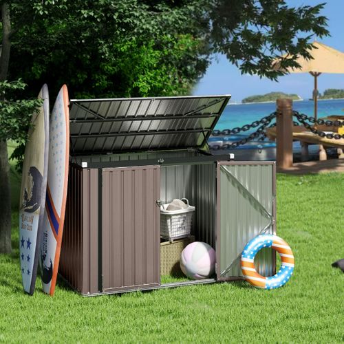 Abri De Stockage Pour Poubelles Abri De Jardin Verrouillable 2 Portes 172x95,5x130cm Métal Brun