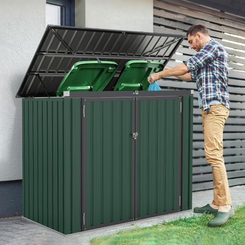 Abri De Stockage Pour Poubelles Abri De Jardin Verrouillable 2 Portes 172x95,5x130cm Métal Vert