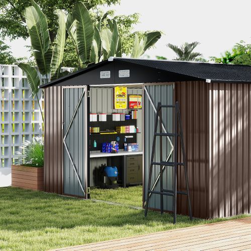 Abri De Stockage Grand Hangar à Outils Avec Toit Incliné Portes Fermables 350x350x198cm Gris