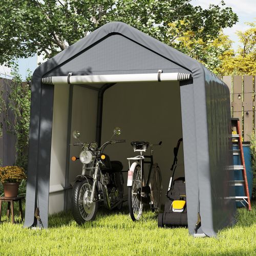 Abri De Vélos 240x195x214cm Abri De Garage Portable Pour Motos Housse Imperméable Avec Porte Gris