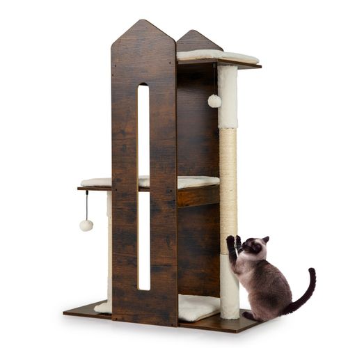 Arbre à Chat 120cm Pour Chatons Avec Griffoirs En Sisal Balles Suspendues Coussins En Peluche