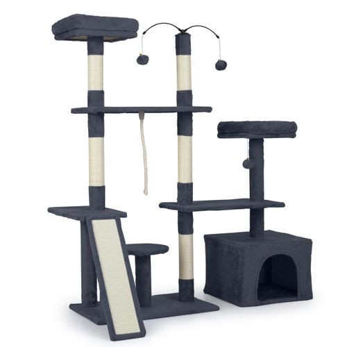 Arbre à Chat 136cm Maison De Jeu Avec Poteaux à Griffer En Sisal Rampe 2 Perchoirs Rembourrés