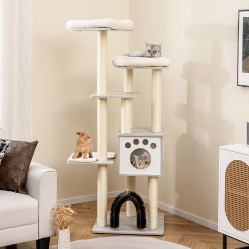 Arbre à Chat 175cm à 6 Niveaux Avec Niche Et Coussin Amovible Grande Tour De Jeu Pour Chat
