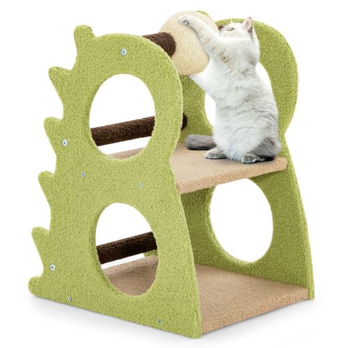 Arbre à Chat à 2 Niveaux Pour Chats D'intérieur En Dinosaure Avec Balle Rotative En Sisal