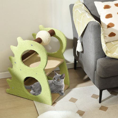 Arbre à Chat à 2 Niveaux Pour Chats D'intérieur En Dinosaure Avec Balle Rotative En Sisal