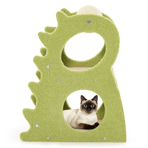 Arbre à Chat à 2 Niveaux Pour Chats D'intérieur En Dinosaure Avec Balle Rotative En Sisal