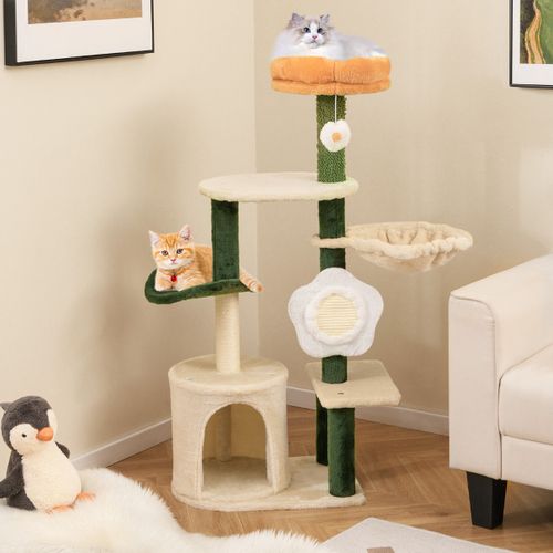 Arbre à Chat à Fleurs Mignon Tour Moderne Pour Chat Avec Perchoir Supérieur En Peluche Condo