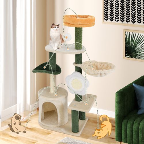 Arbre à Chat à Fleurs Mignon Tour Moderne Pour Chat Avec Perchoir Supérieur En Peluche Condo