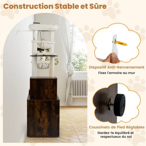 Arbre à Chat Avec Bac à Litière Fermé Condo 2 Hamacs Poteaux Et Tapis à Griffer En Sisal