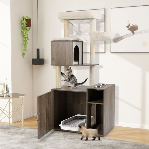 Arbre à Chat Avec Bac à Litière Tour Pour Chat Avec Poteau Tapis à Griffer En Sisal