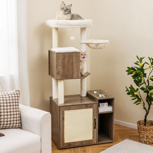 Arbre à Chat Avec Bac à Litière Tour Pour Chat Avec Poteau Tapis à Griffer En Sisal